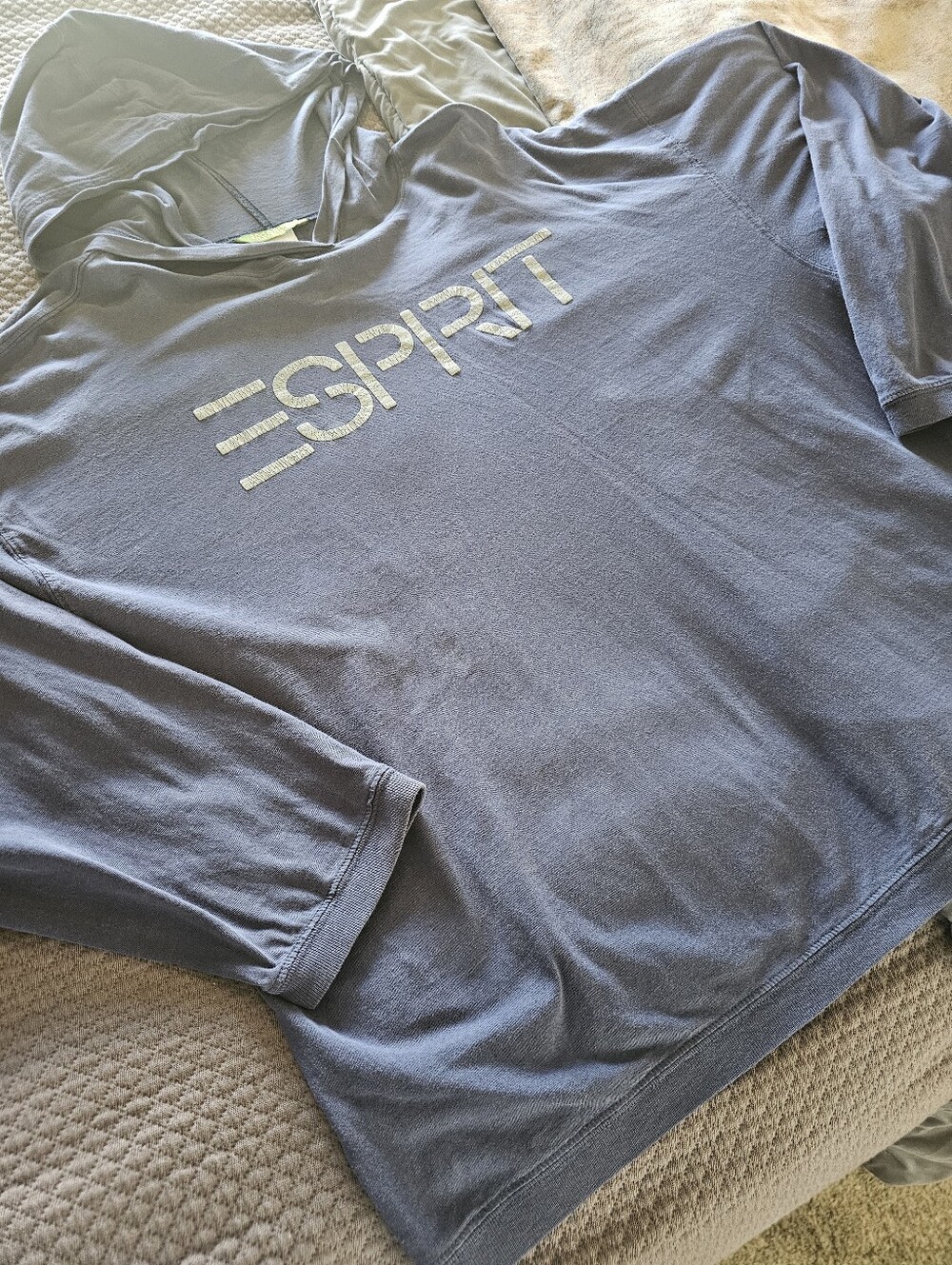 Vintage 90s Esprit Logo Lightweight Tee Hoodie Made in USA Blue XL